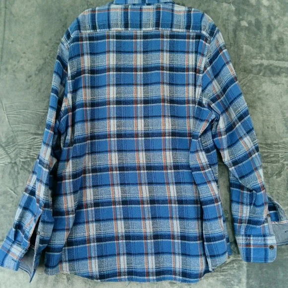 Flag & Anthem Shirt Mens 2XL Blue Plaid Long Sleeve Flannel Western Cotton Relax - Picture 2 of 10